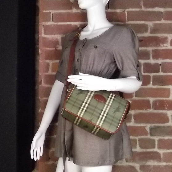 BURBERRYS Vintage Haymarket Check Shoulder Bag Green