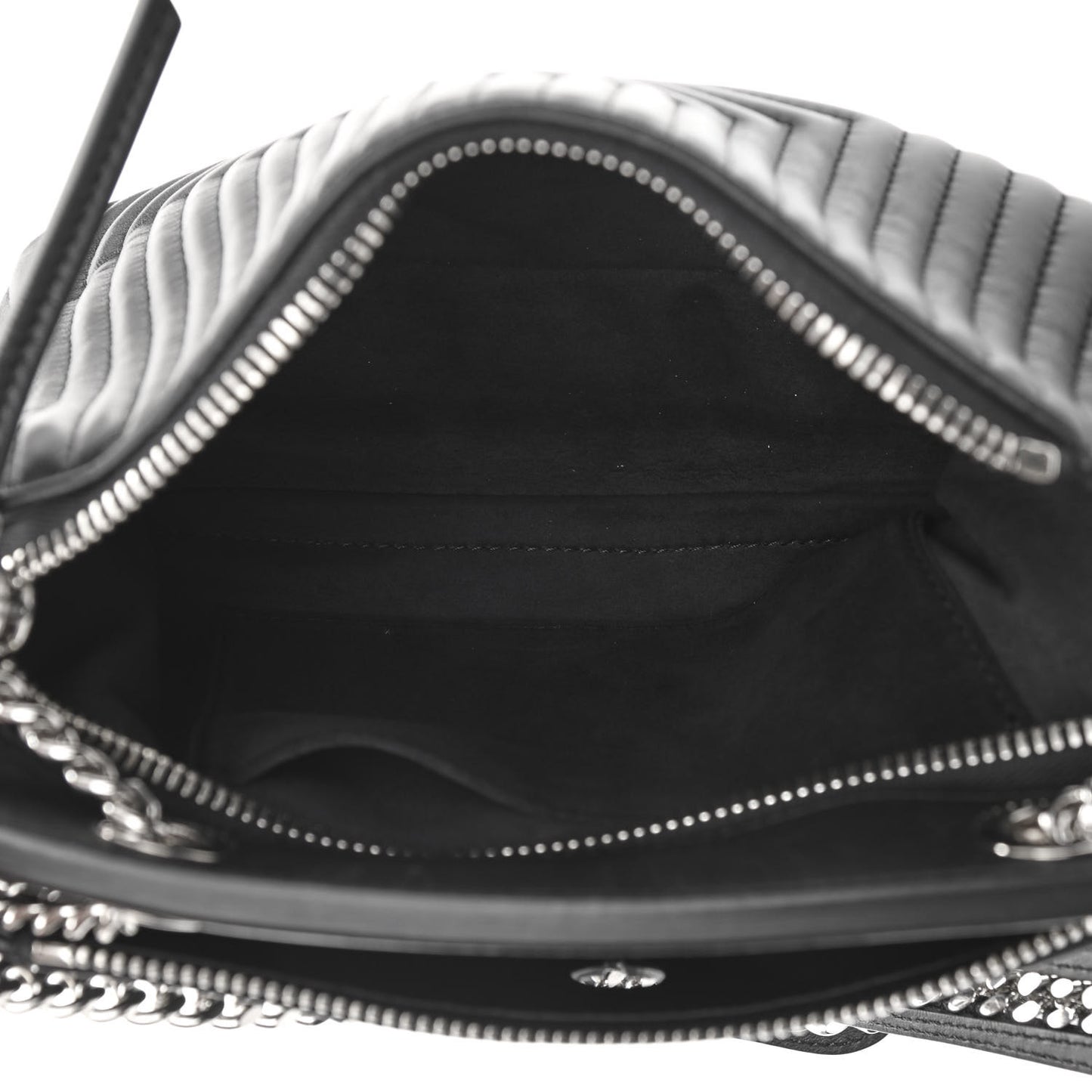 Shiny Nappa Trapuntata Chain Small DotCom Click Chain Satchel Black