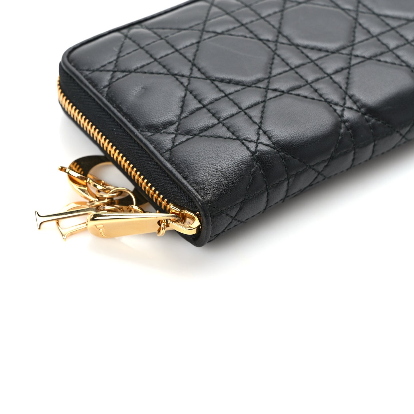 Lambskin Cannage Lady Dior Zip Wallet Black