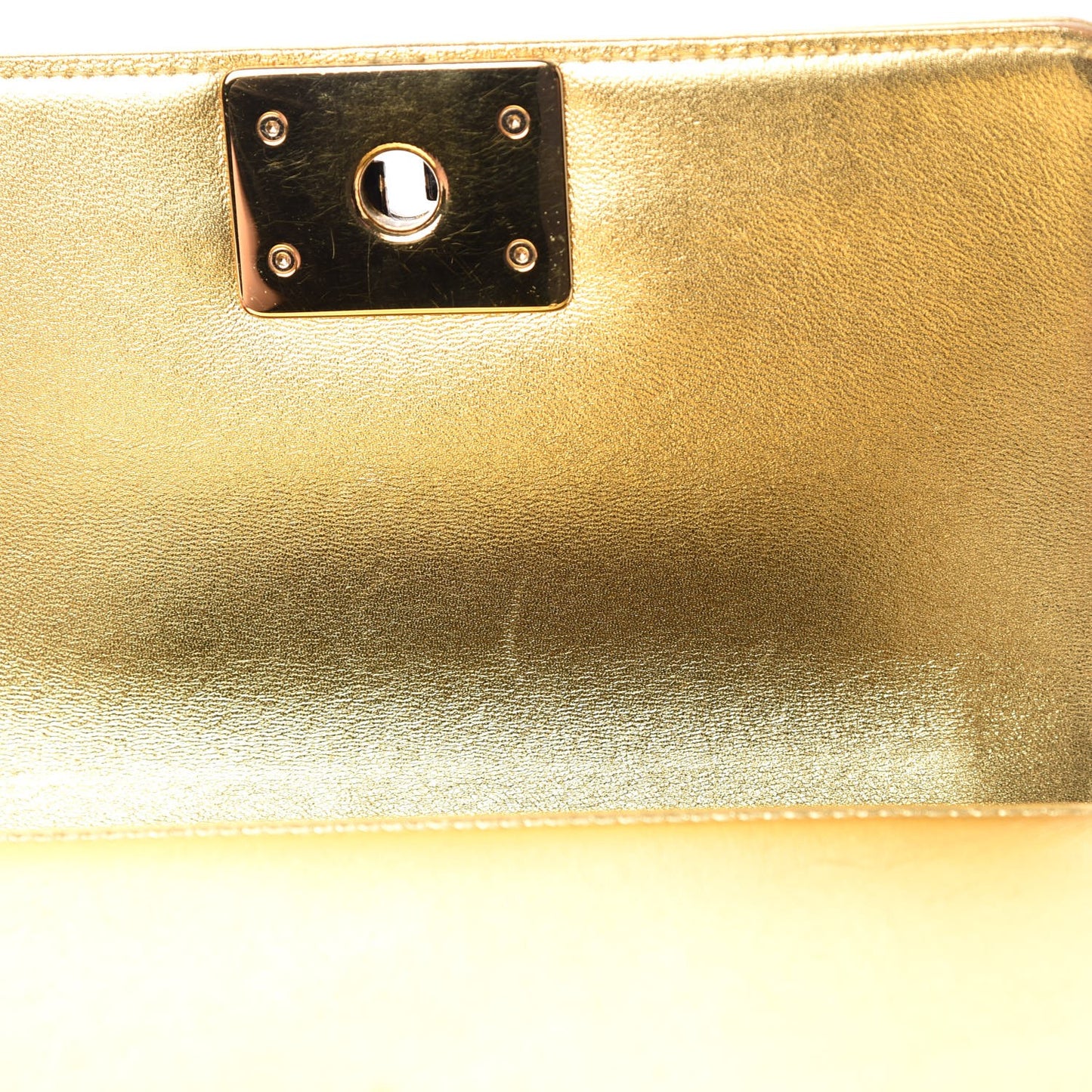 Metallic Lambskin Embossed Small Cube Boy Flap Gold