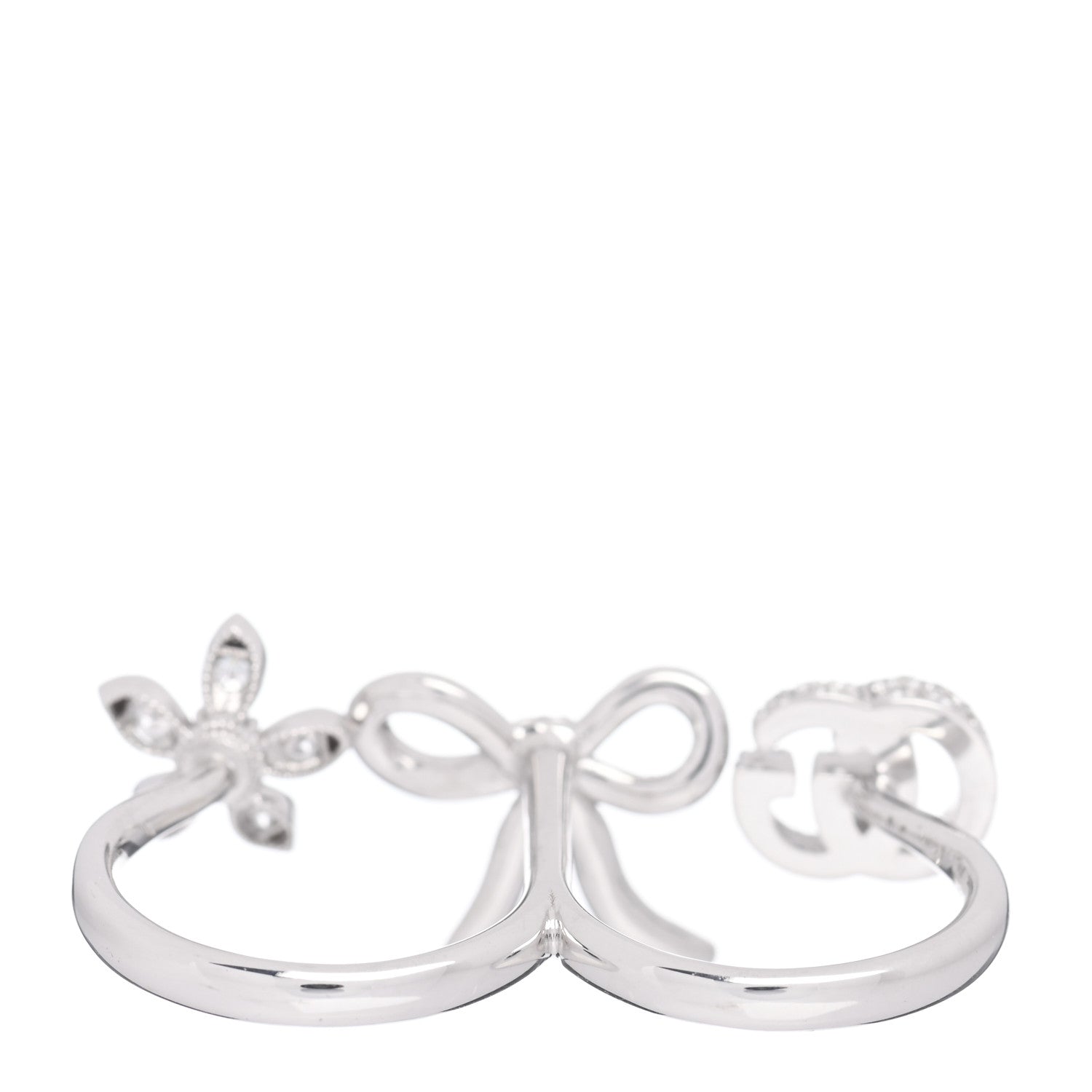 Gucci 18K White Gold Diamond Flora Bow Flower Ring 49 5 4 of 6