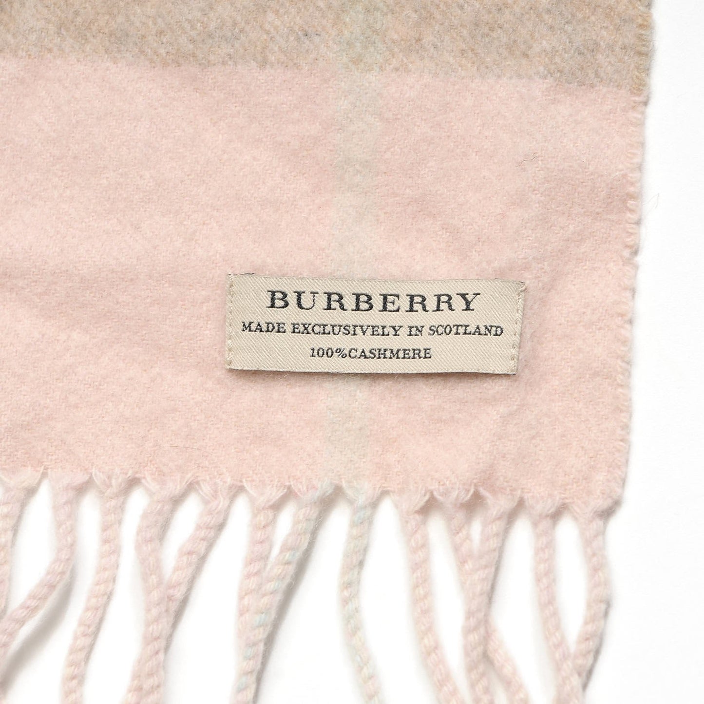 Cashmere Giant Check Fringe Scarf Pink