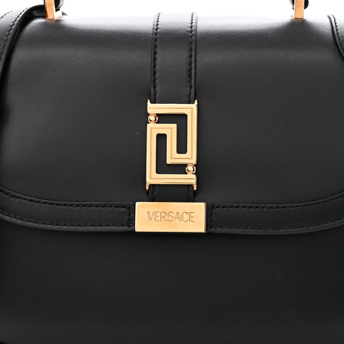 Calfskin Greca Goddess Top Handle Shoulder Bag Black