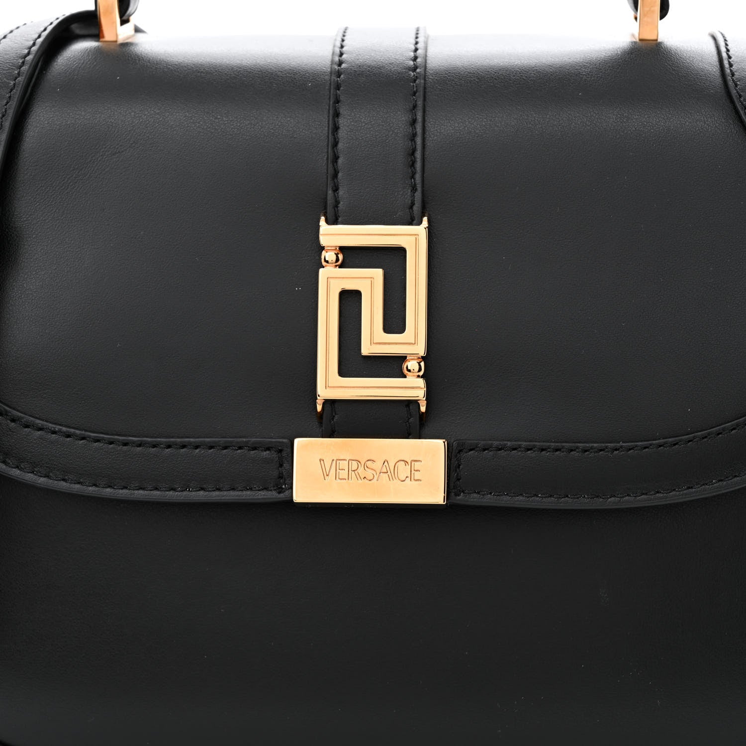 Versace Calfskin Greca Goddess Top Handle Shoulder Bag Black 7 of 9
