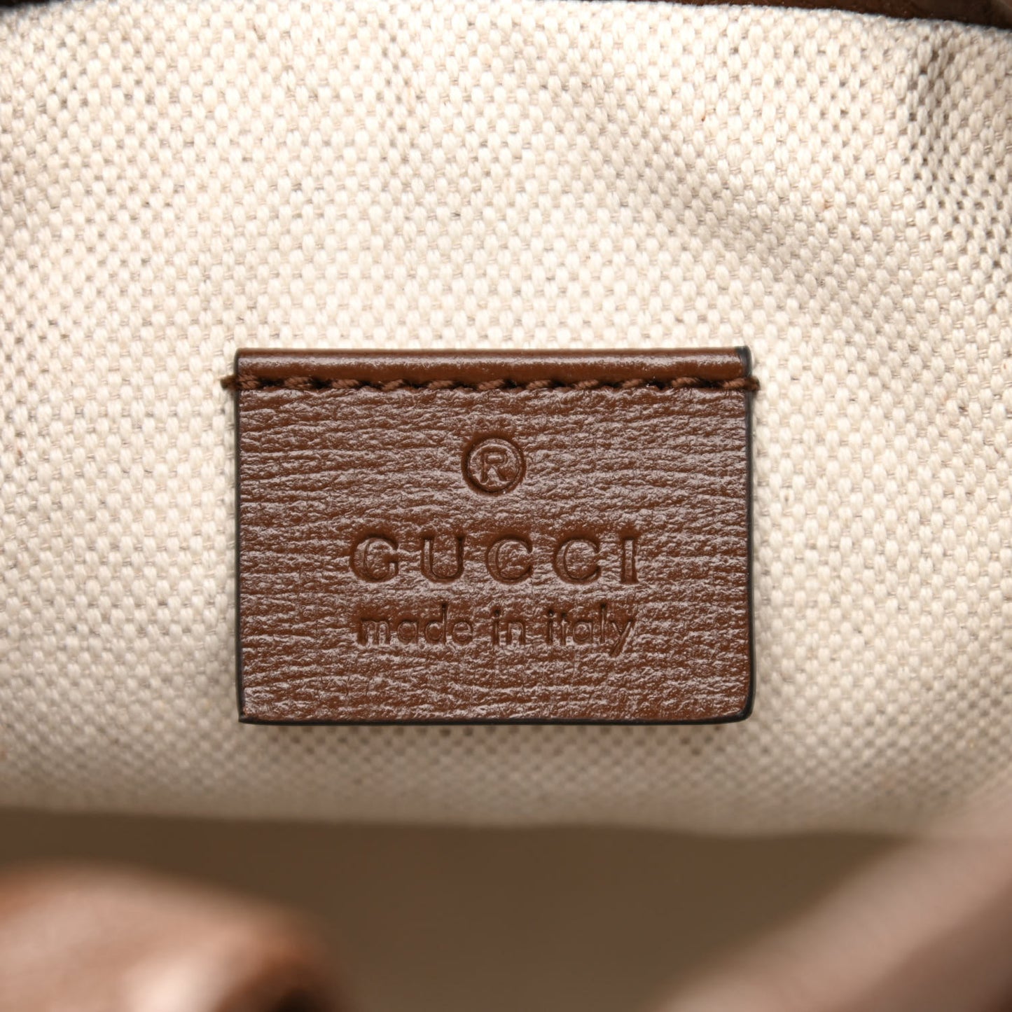 GG Supreme Monogram Azalea Sakai Calfskin Small Horsebit 1955 Drawstring Bucket Bag Beige Ebony Brown Sugar