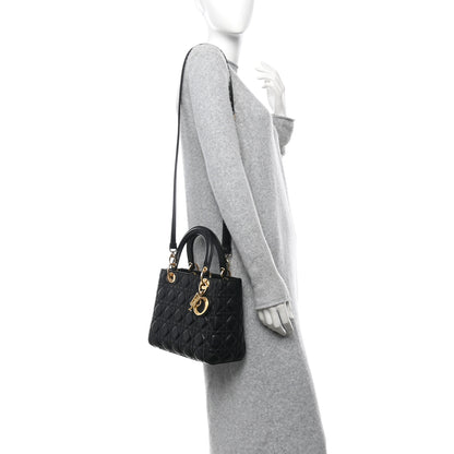 Christian Dior Lambskin Cannage Medium Lady Dior Black 2 of 12