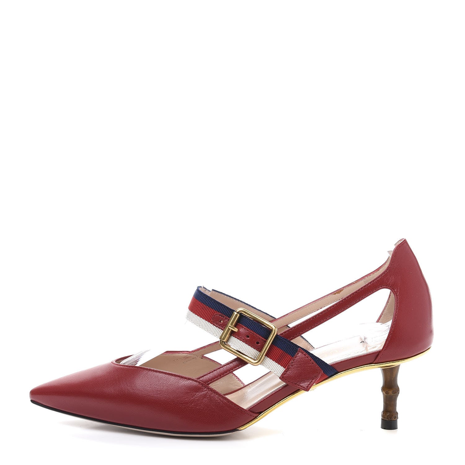 Gucci Malaga Kid Grosgrain Sylvie Web Bamboo Low Heel Pumps 35.5 Red 1 of 8