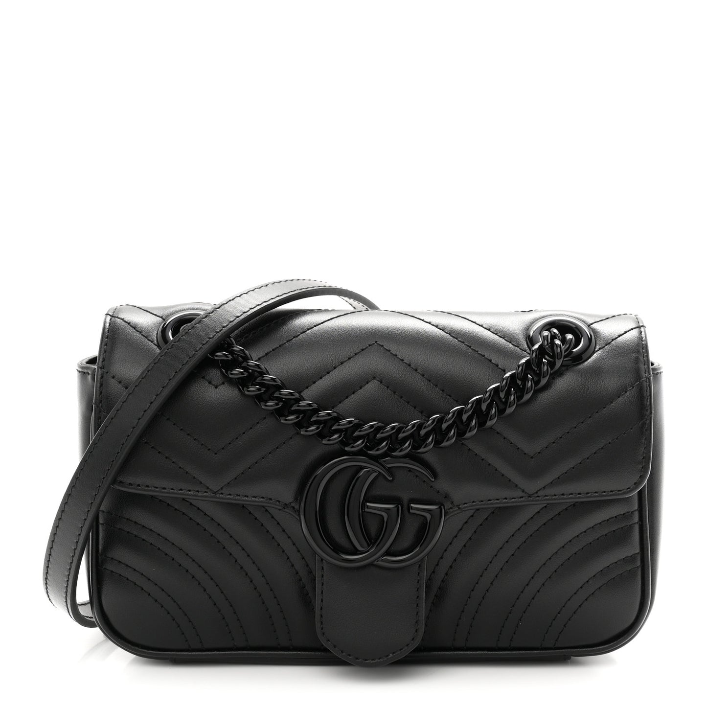 Calfskin Matelasse Monochrome Mini GG Marmont Shoulder Bag Black