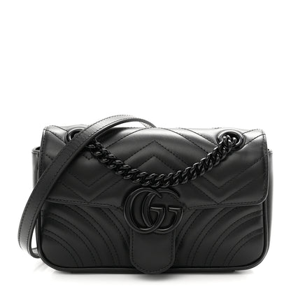 Gucci Calfskin Matelasse Monochrome Mini GG Marmont Shoulder Bag Black 1 of 11