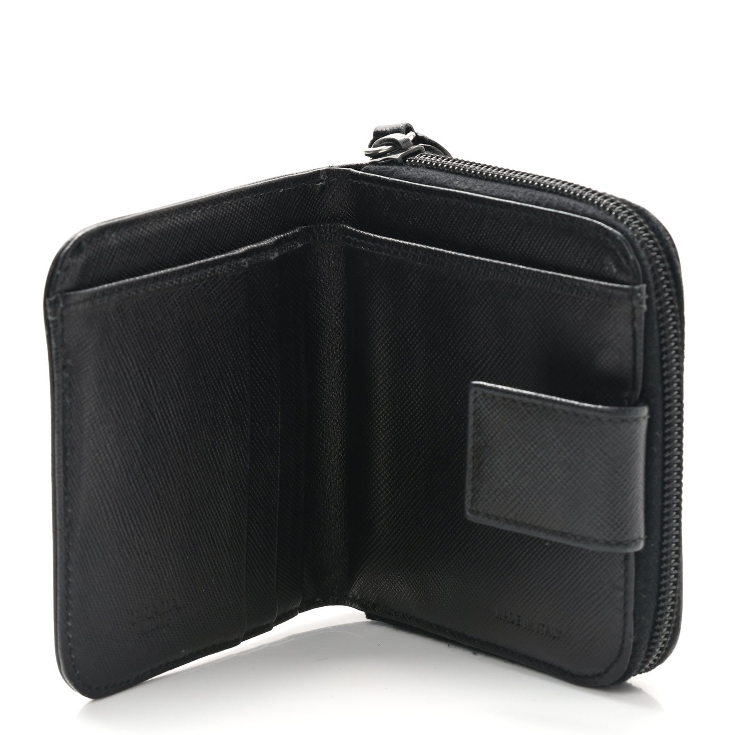 Saffiano Metal Compact Zip Around Wallet Black