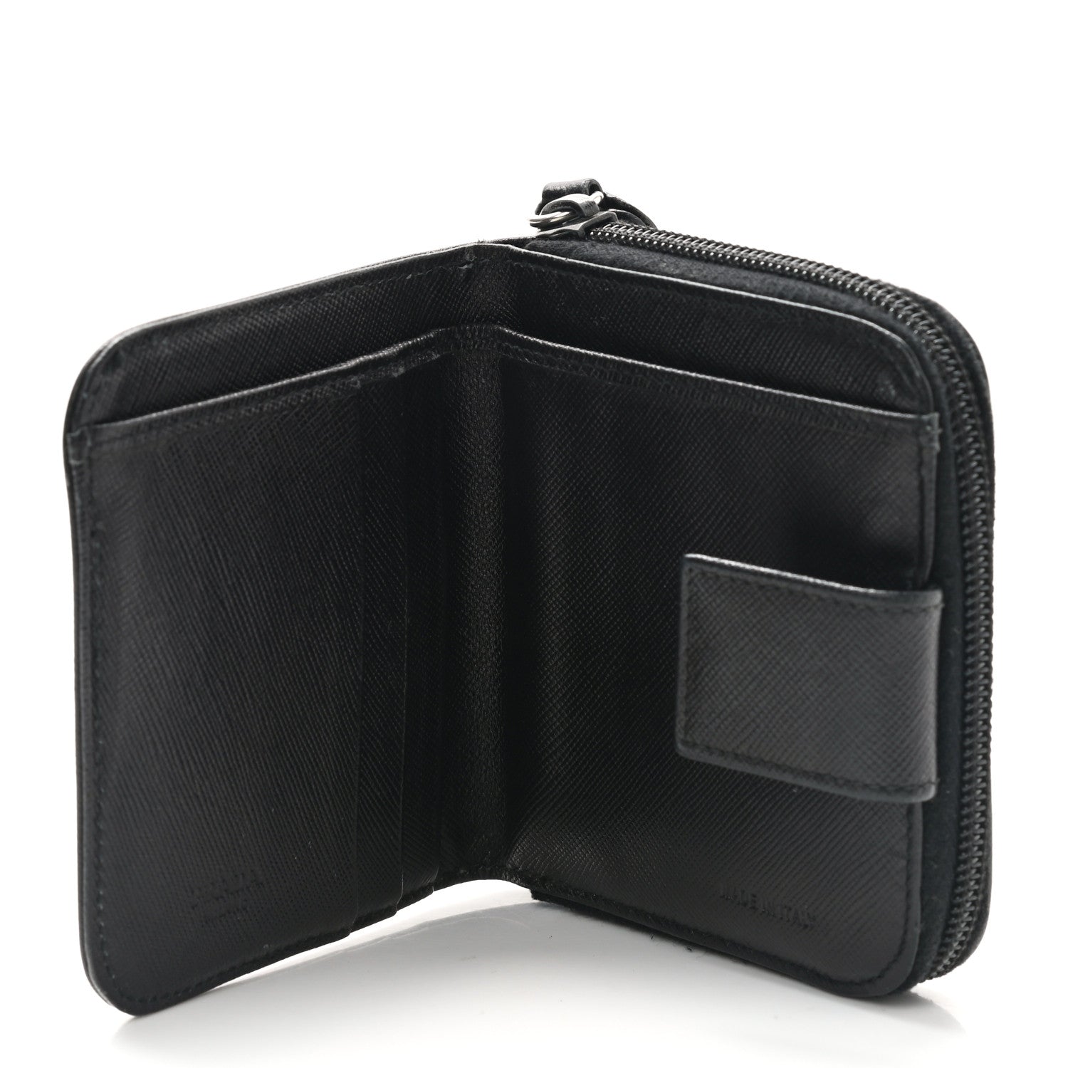 Prada Saffiano Metal Compact Zip Around Wallet Black 6 of 9