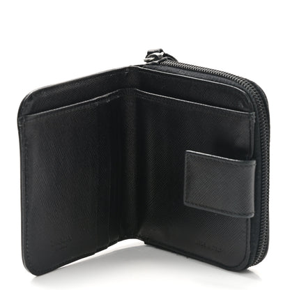 Prada Saffiano Metal Compact Zip Around Wallet Black 6 of 9
