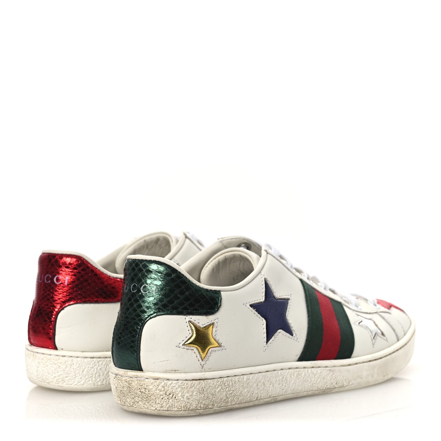 Calfskin Ayers Web Star Embroidered Womens Ace Sneakers 37 White Multi