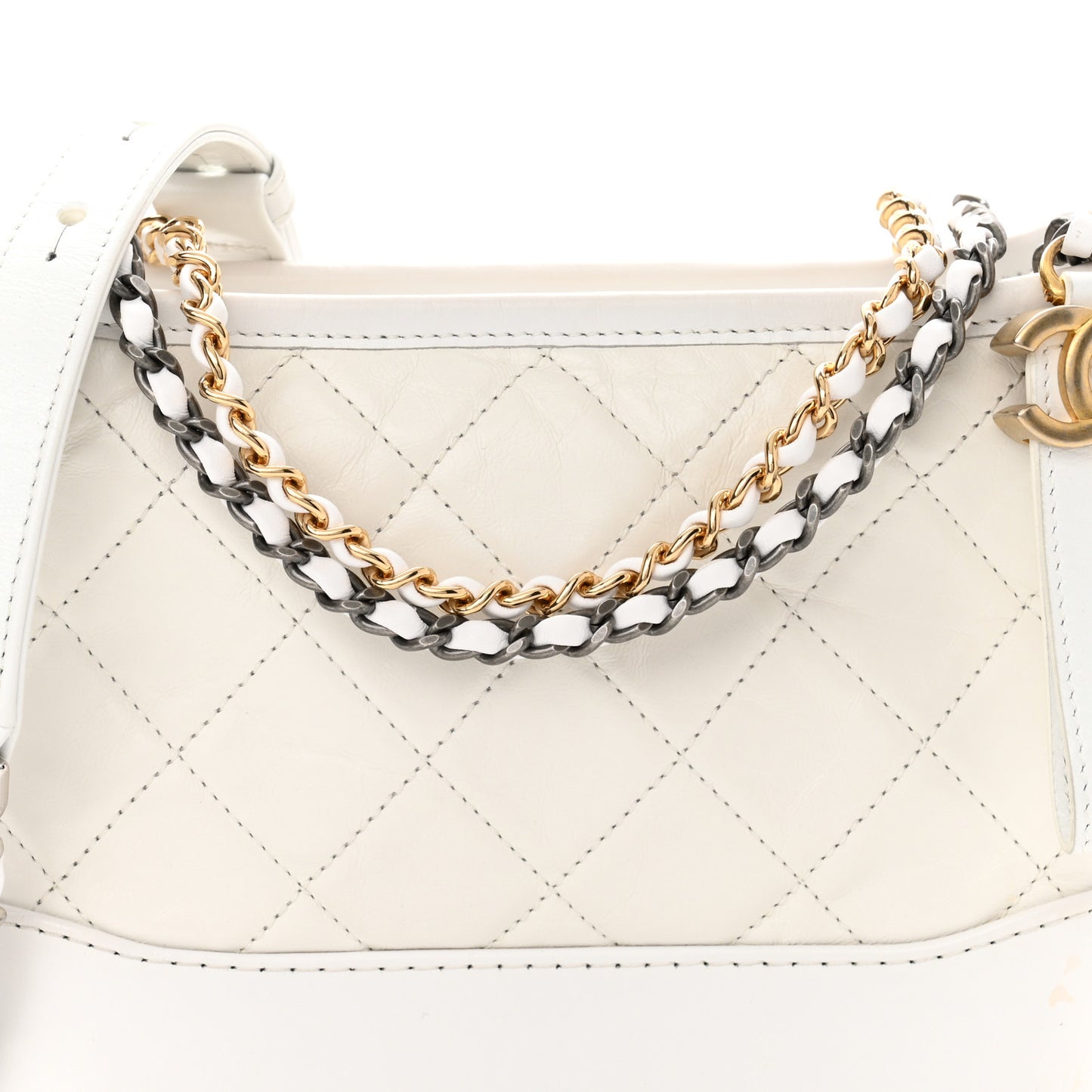 Aged Calfskin Quilted Small Gabrielle Hobo White