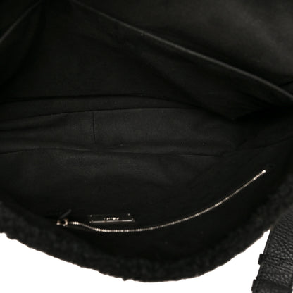 Fendi Shearling Calfskin Large Baguette Messenger Bag Black Giallo 5 of 9