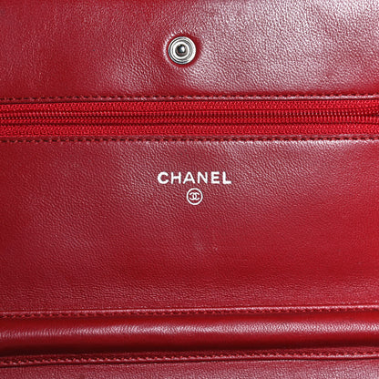 Chanel Lambskin Quilted Wallet On Chain WOC Red 6 of 12