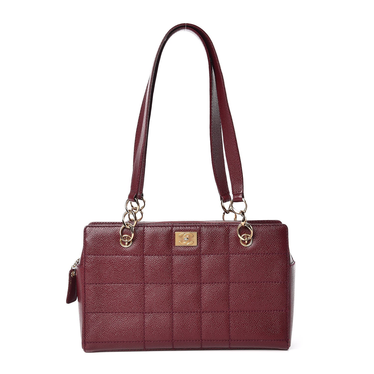 Chanel Caviar Chocolate Bar Quilted Shoulder Bag Burgundy 1 of 15