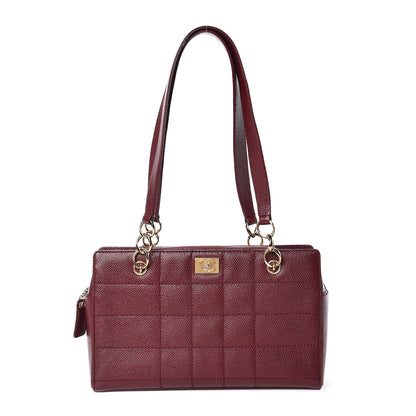 Chanel Caviar Chocolate Bar Quilted Shoulder Bag Burgundy 1 of 15