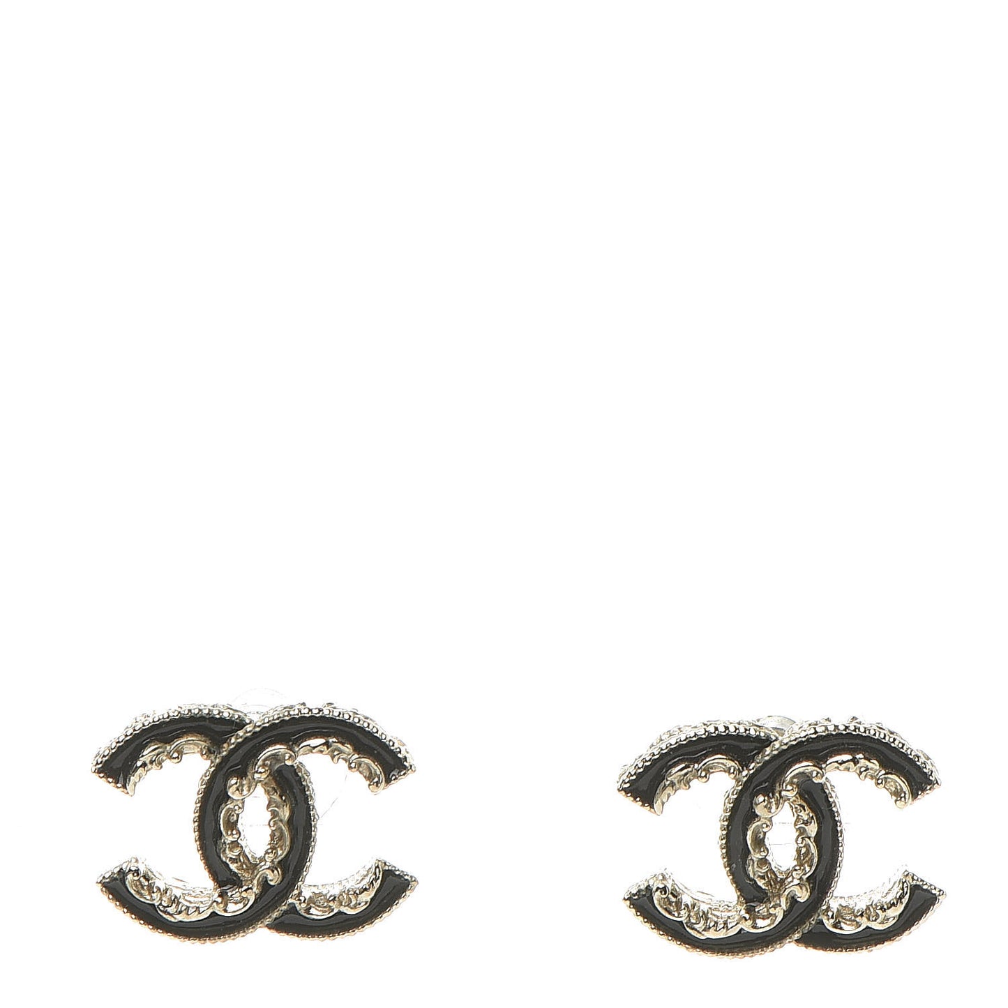 Enamel CC Baroque Earrings Black Gold