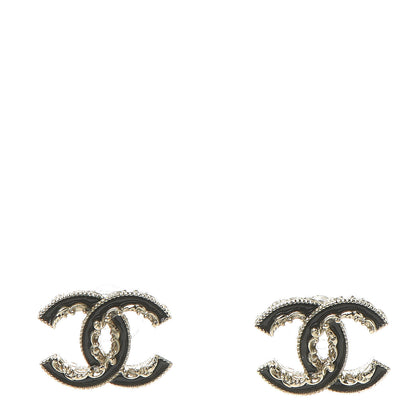 Chanel Enamel CC Baroque Earrings Black Gold 1 of 5