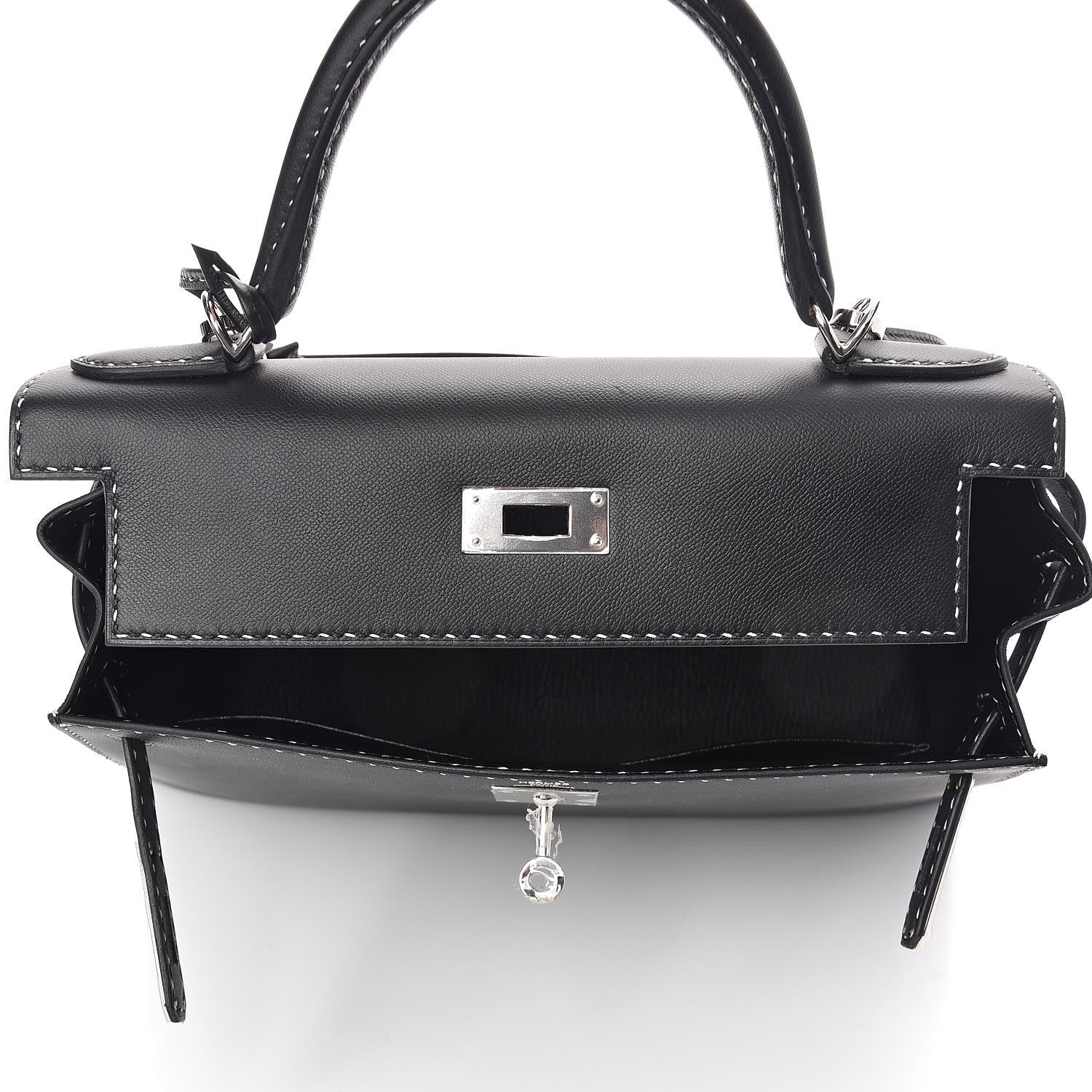 Hermes Grained Monsieur Un Point Sur Deux Kelly Sellier 28 Black 33 of 36