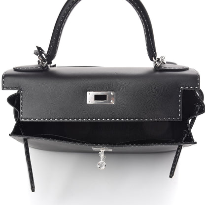 Hermes Grained Monsieur Un Point Sur Deux Kelly Sellier 28 Black 33 of 36