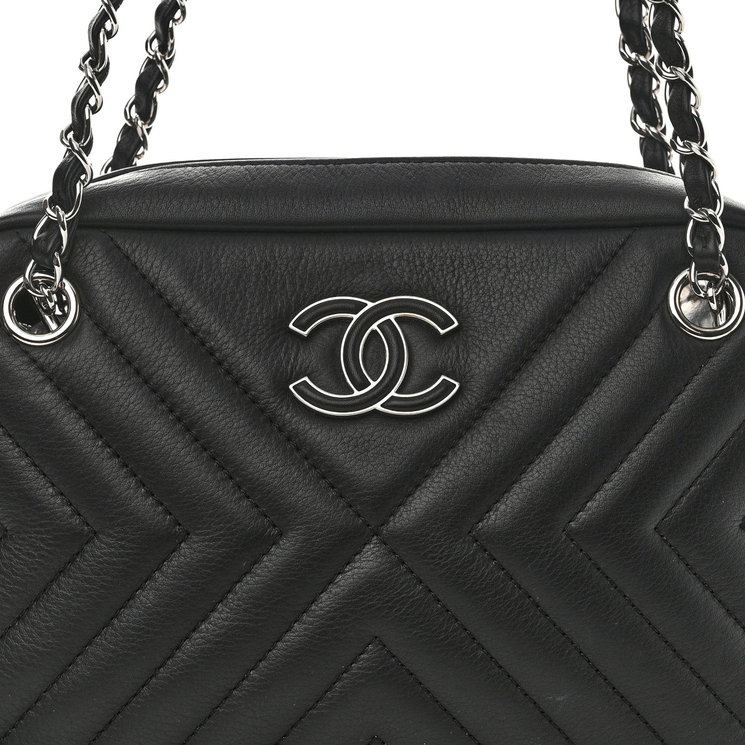 Chanel Calfskin Diagonal Chevron Quilted Tassel Camera Case Black 10 of 12