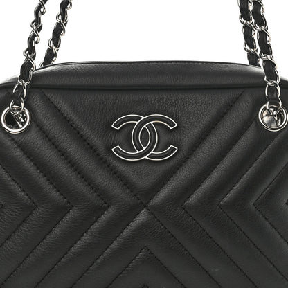 Chanel Calfskin Diagonal Chevron Quilted Tassel Camera Case Black 10 of 12