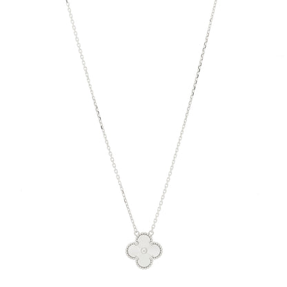 Van Cleef & Arpels 18K White Gold Guilloche Vintage Alhambra Pendant Necklace 1 of 6