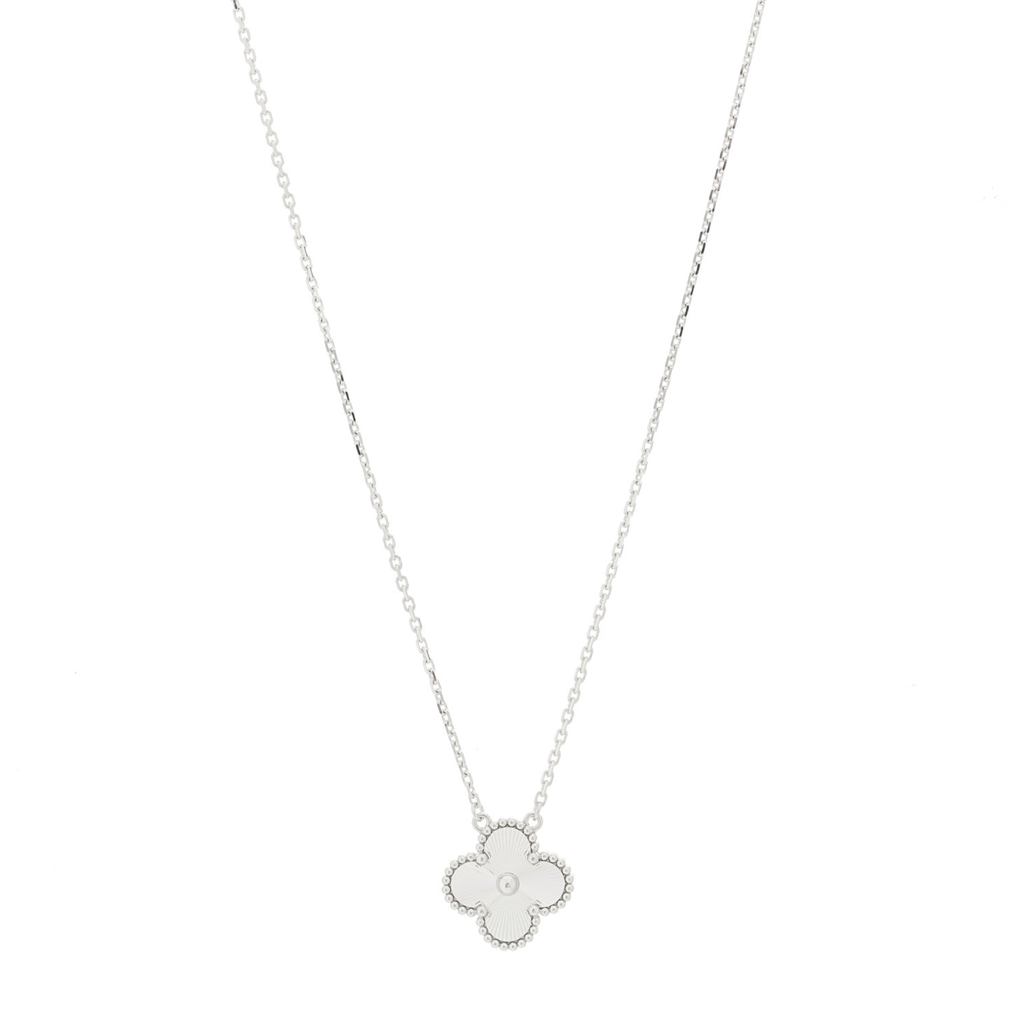 18K White Gold Guilloche Vintage Alhambra Pendant Necklace