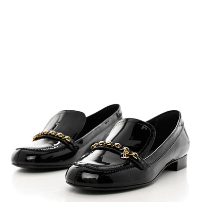 Chanel Patent Chain Loafers 39.5 Black 3 of 10