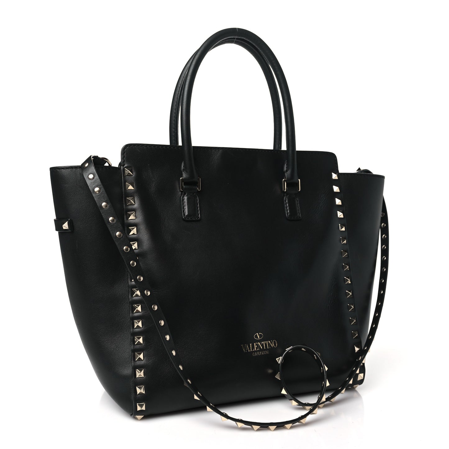 Calfskin Small Rockstud Tote Black