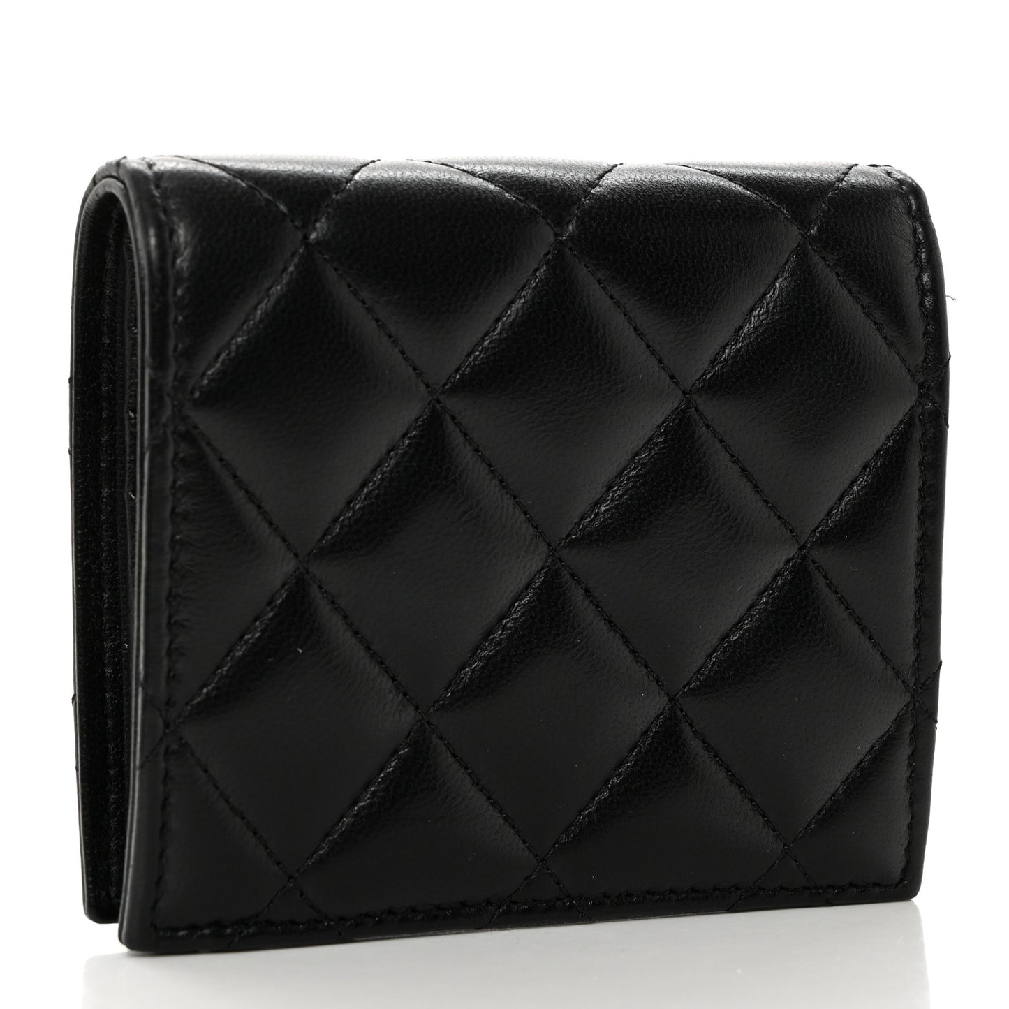 Lambskin Quilted CC Compact Bifold Wallet Black