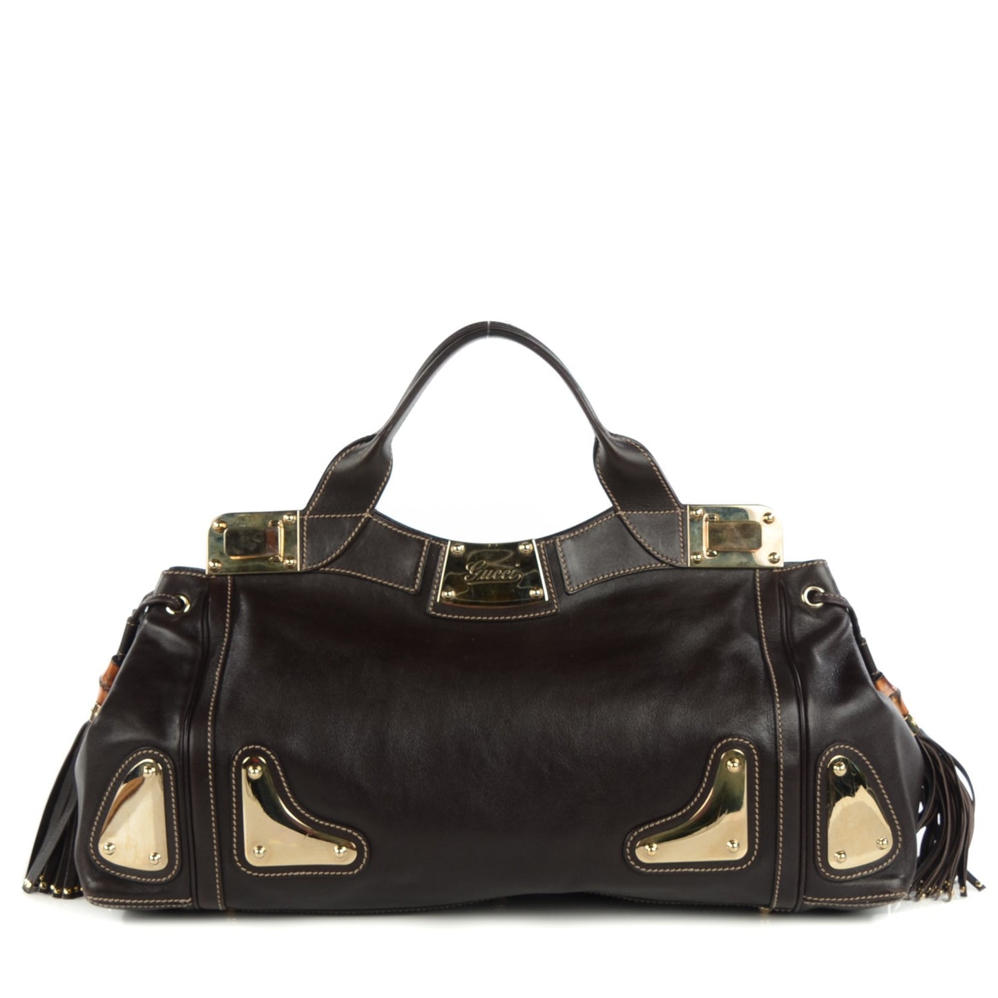 Calfskin Medium Race Bamboo Top Handle Bag Brown
