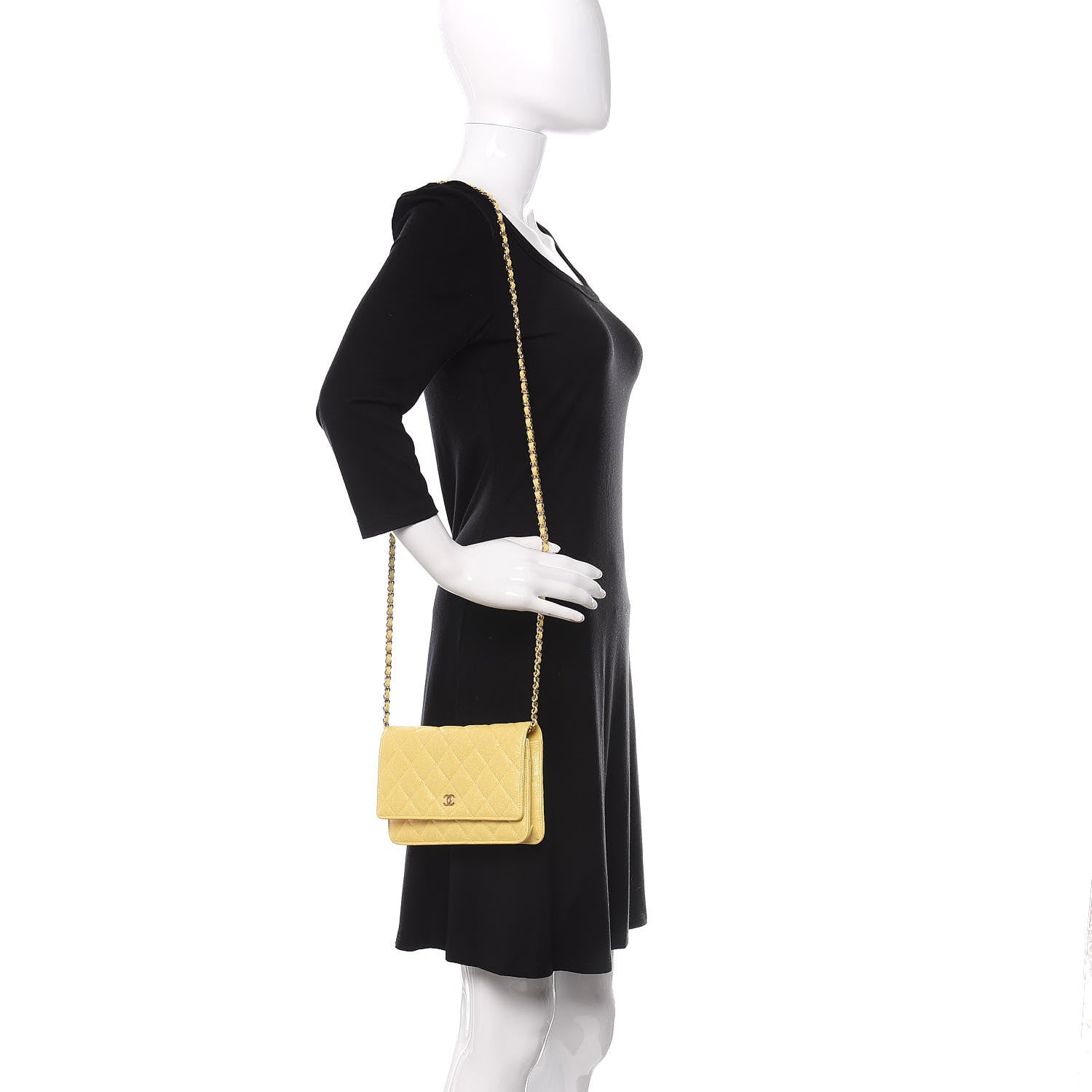 Chanel Iridescent Caviar Quilted Wallet on Chain WOC Yellow 2 of 12