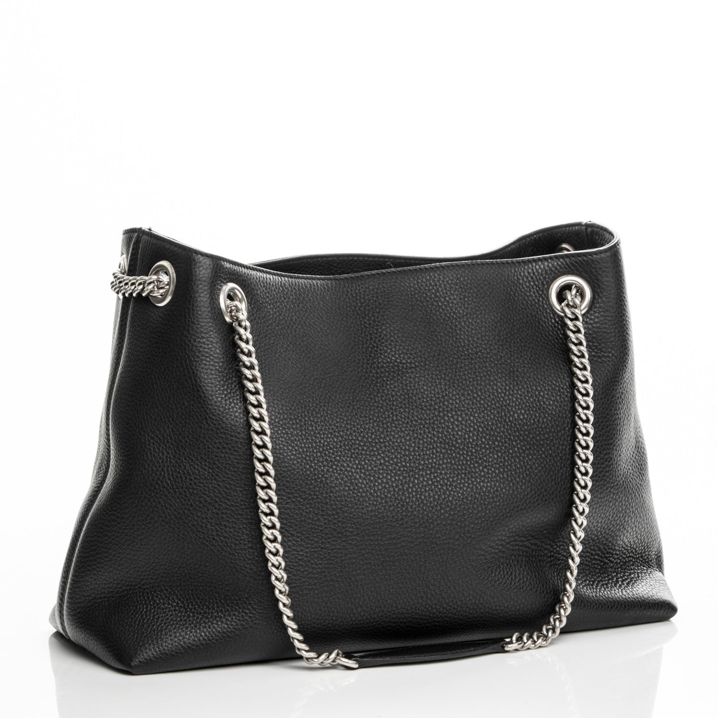 Pebbled Calfskin Studded Medium Soho Chain Shoulder Bag Black