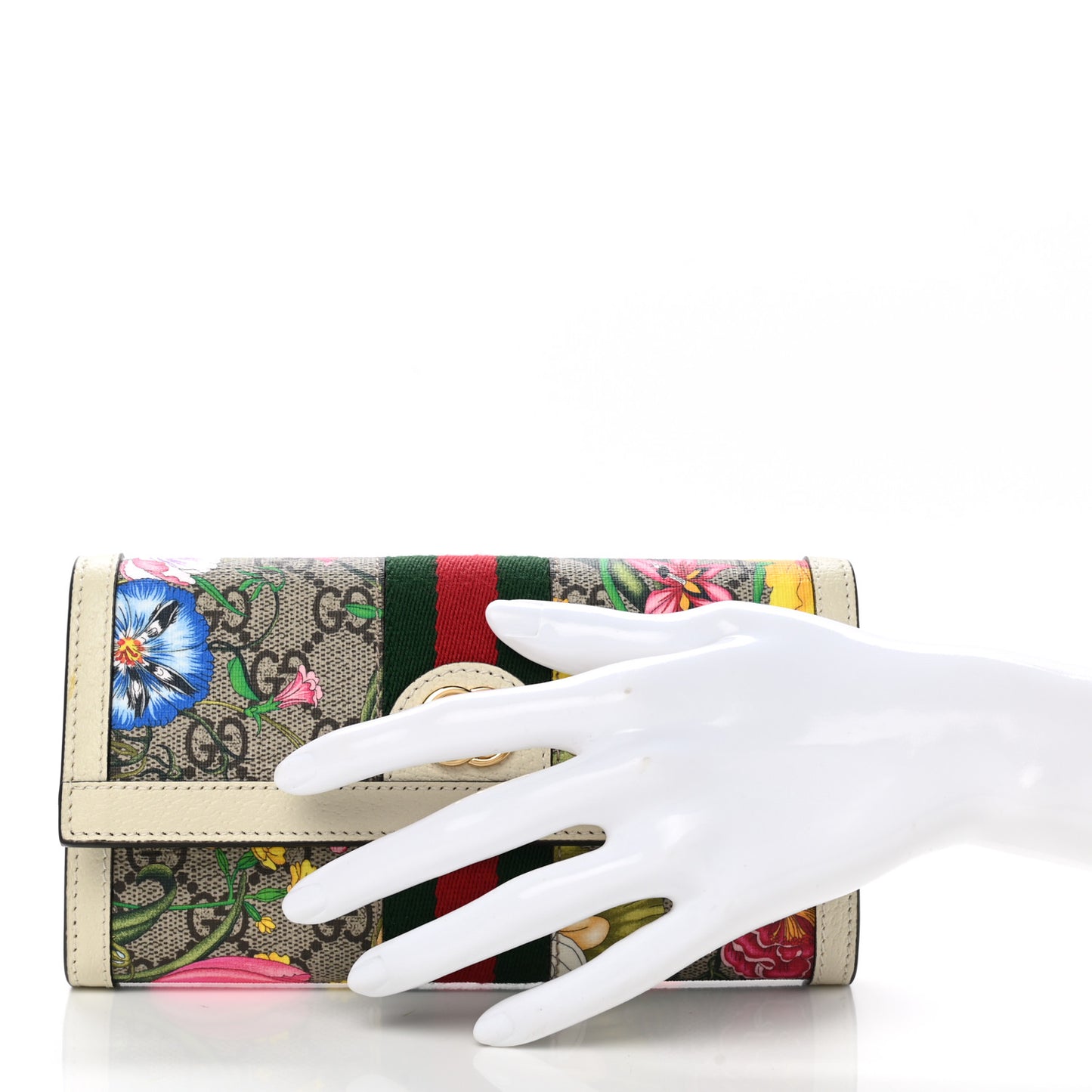 GG Supreme Monogram Flora Web Ophidia Continental Wallet White