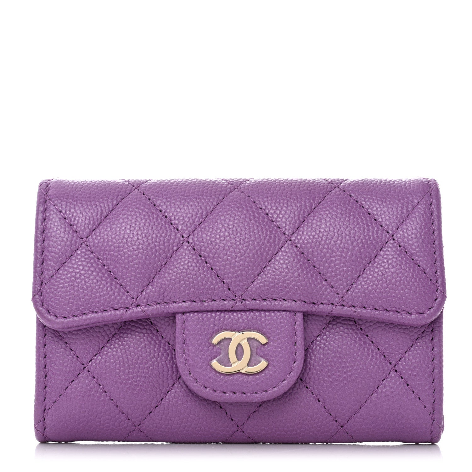 Chanel Caviar Quilted Flap Card Holder Wallet Purple 1 of 8