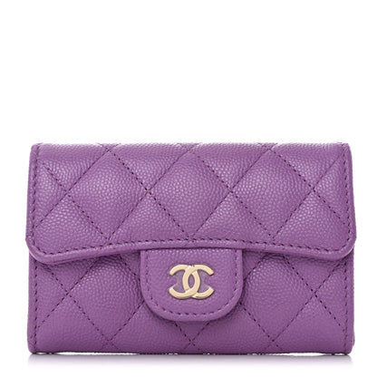 Chanel Caviar Quilted Flap Card Holder Wallet Purple 1 of 8