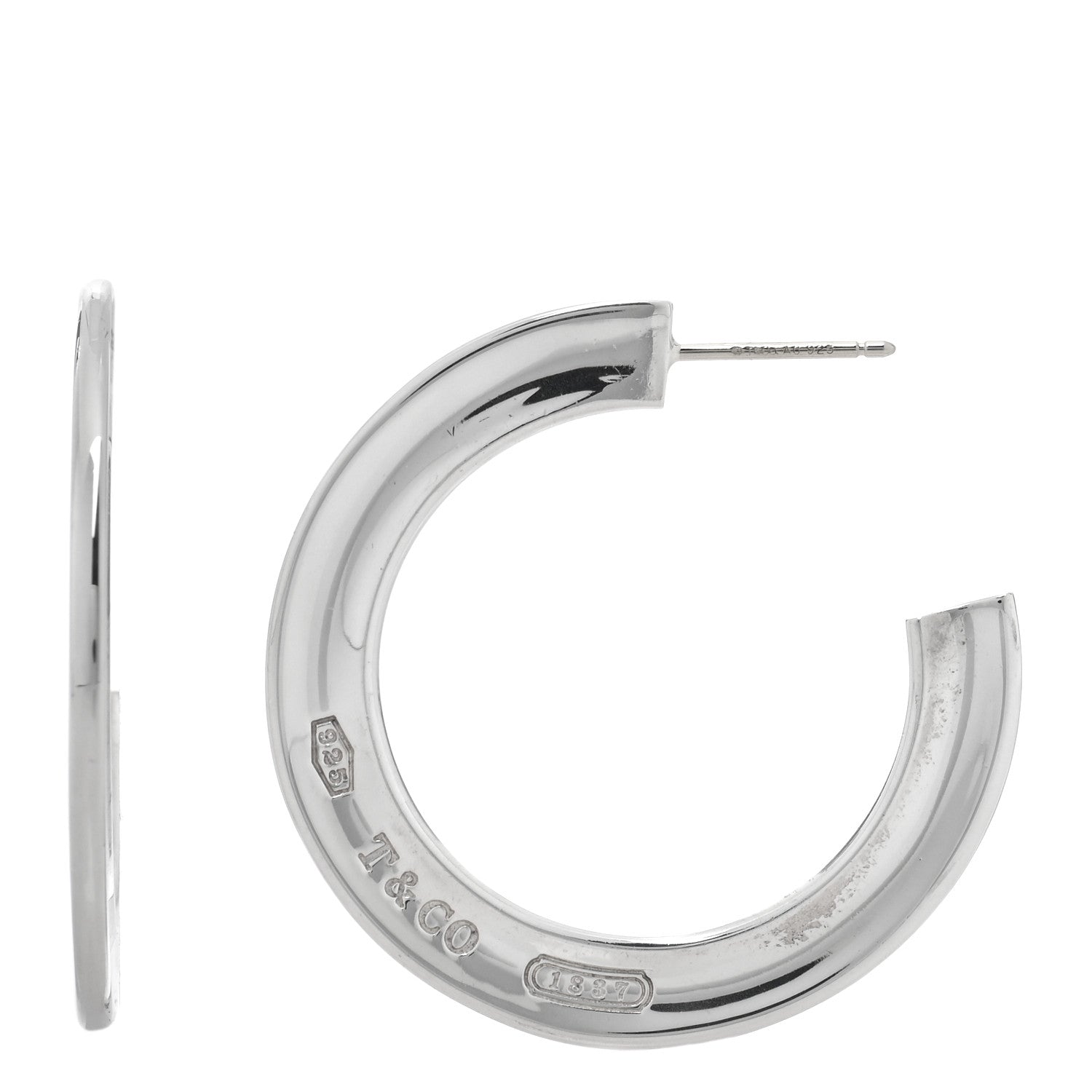 Tiffany Sterling Silver 1837 Large Flat Hoop Earrings 1 of 4