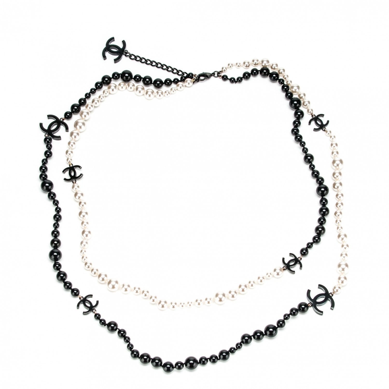 Chanel Pearl Beaded CC Long Necklace Black White 3 of 6