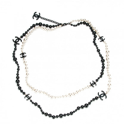 Chanel Pearl Beaded CC Long Necklace Black White 3 of 6