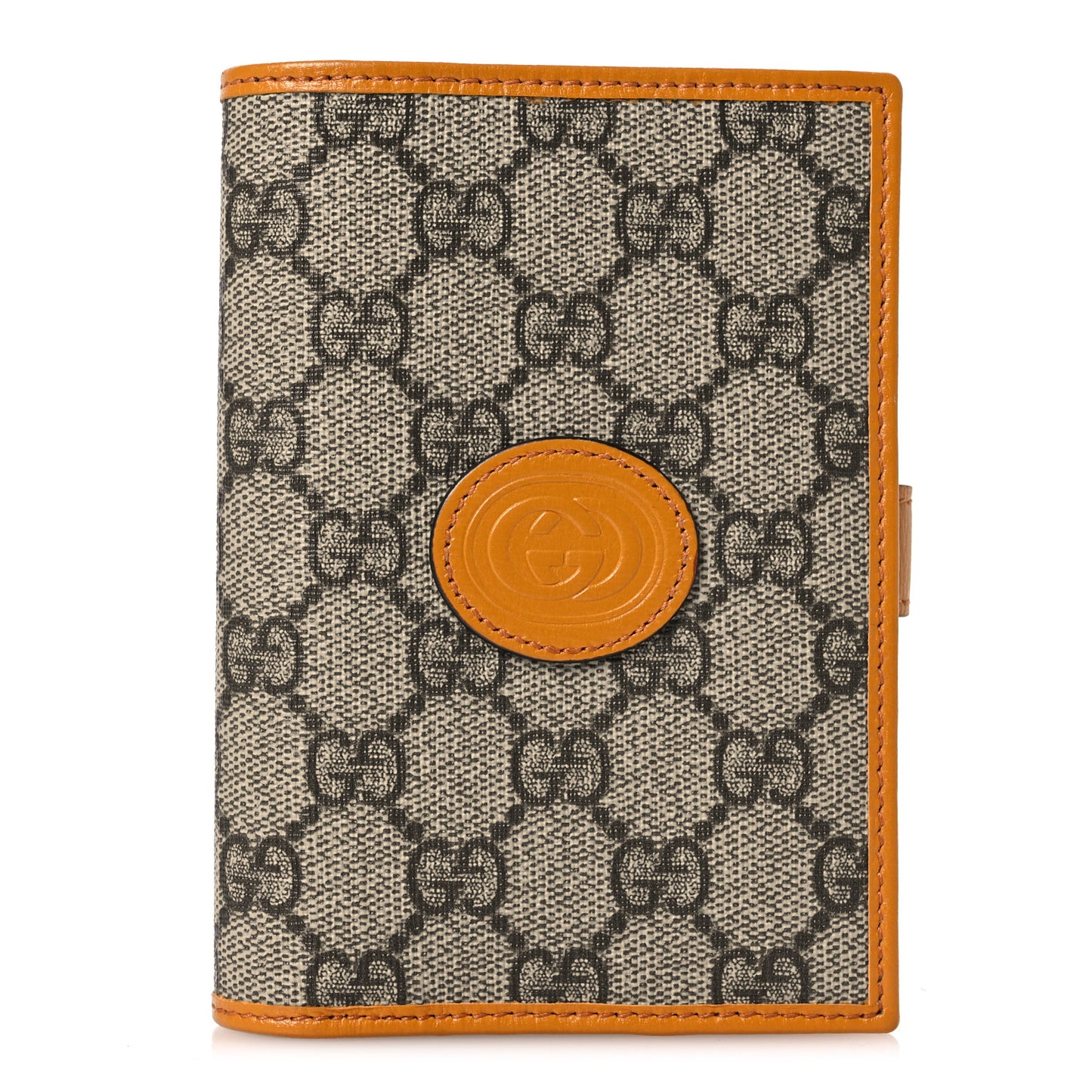 GG Supreme Monogram Textured Calfskin Retro Interlocking G Passport Case Beige Yellow
