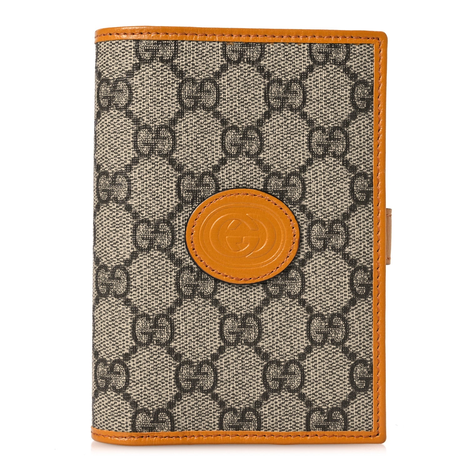 Gucci GG Supreme Monogram Textured Calfskin Retro Interlocking G Passport Case Beige Yellow 1 of 9