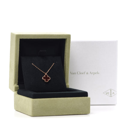 Van Cleef & Arpels 18K Rose Gold Carnelian Sweet Alhambra Pendant Necklace 8 of 8