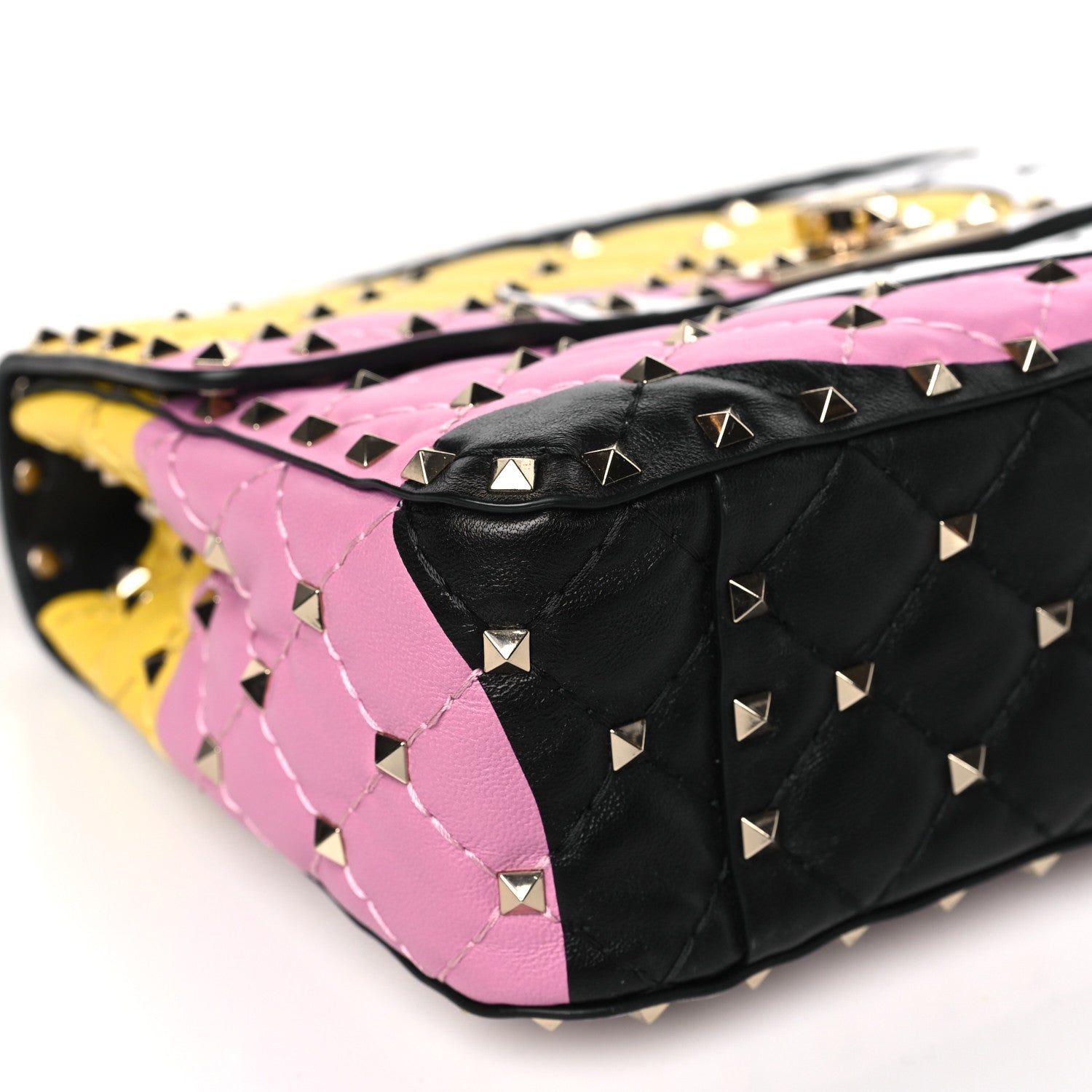 Valentino Garavani Lambskin Medium Moon And Stars Rockstud Spike Shoulder Bag White Yellow Pink 8 of 9