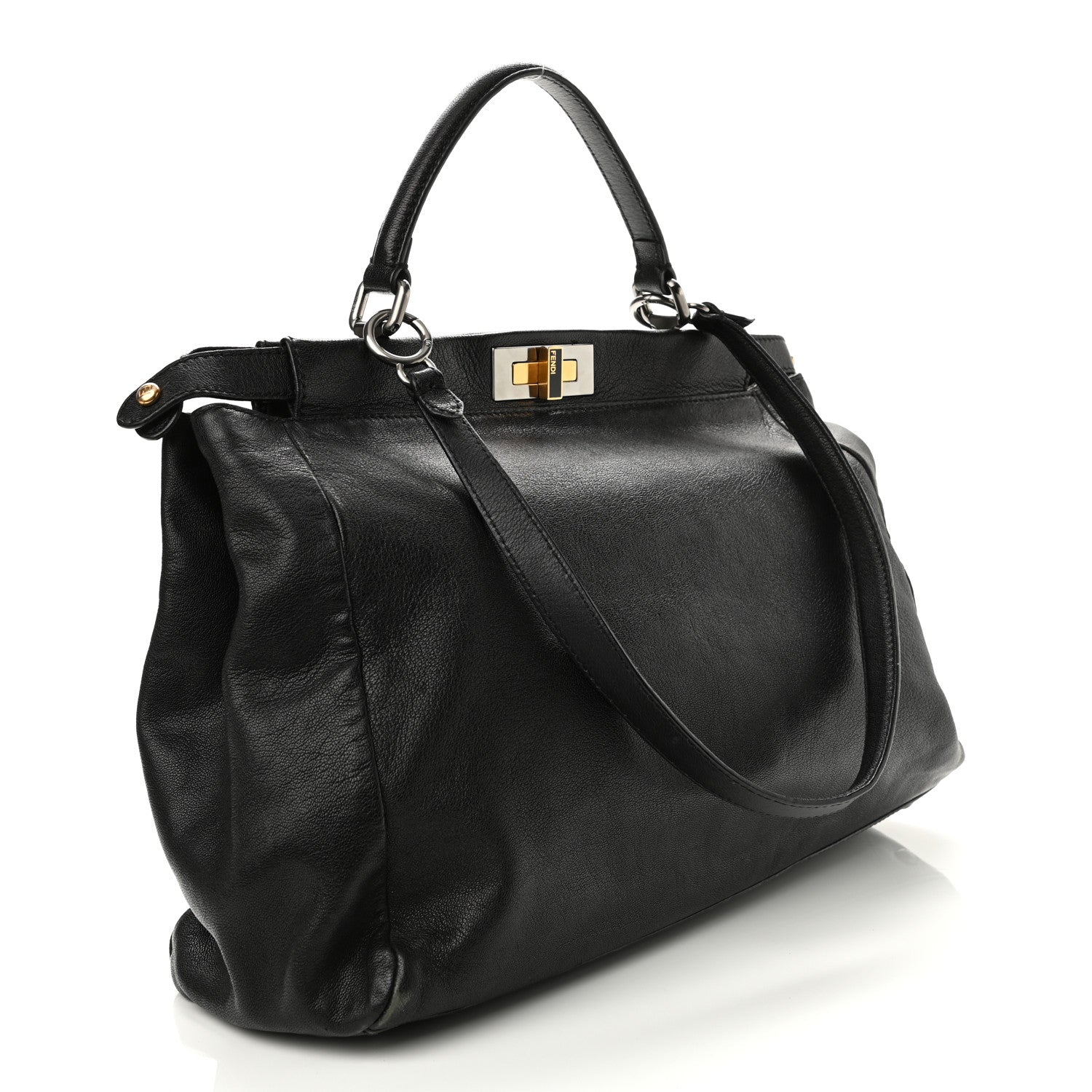 Fendi Goatskin Zucca Large Peekaboo Iconic Satchel Black Tobacco 3 of 14
