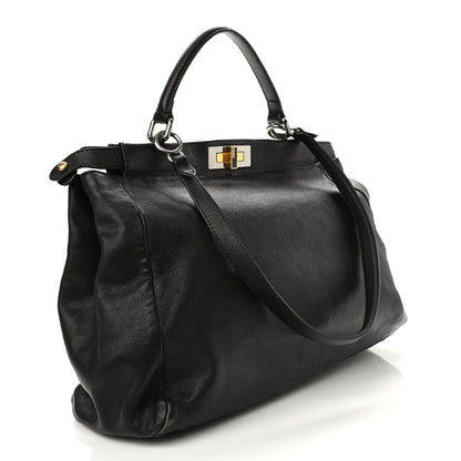 Fendi Goatskin Zucca Large Peekaboo Iconic Satchel Black Tobacco 3 of 14