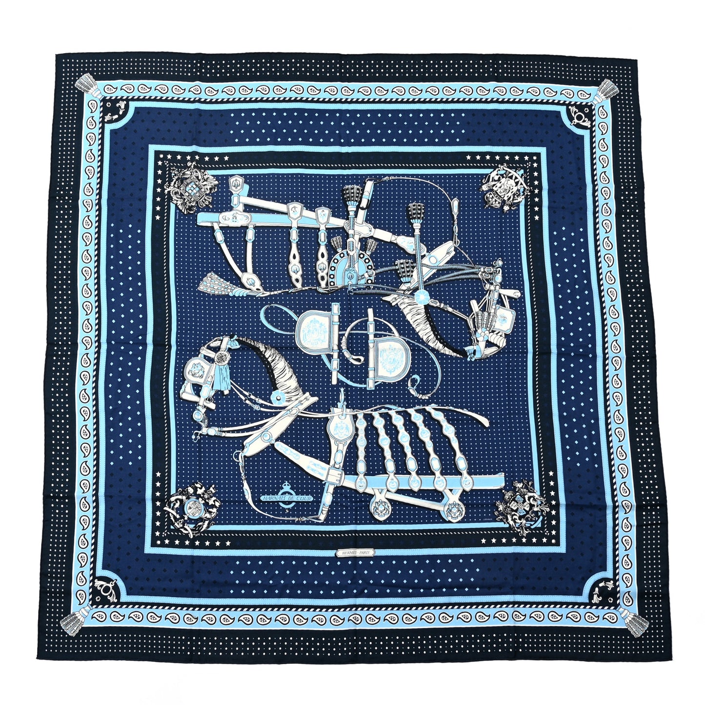 Silk Harnais De Cour Bandana Shawl 140 Marine Bleu Ciel