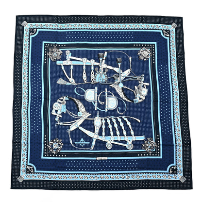 Hermes Silk Harnais De Cour Bandana Shawl 140 Marine Bleu Ciel 1 of 7